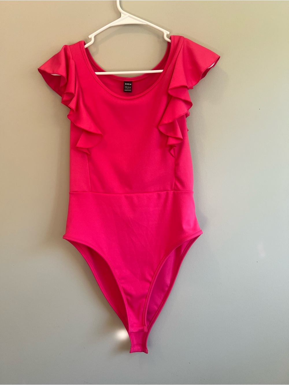 Ruffle Sleeve One-Piece Bodysuit - Hot Pink